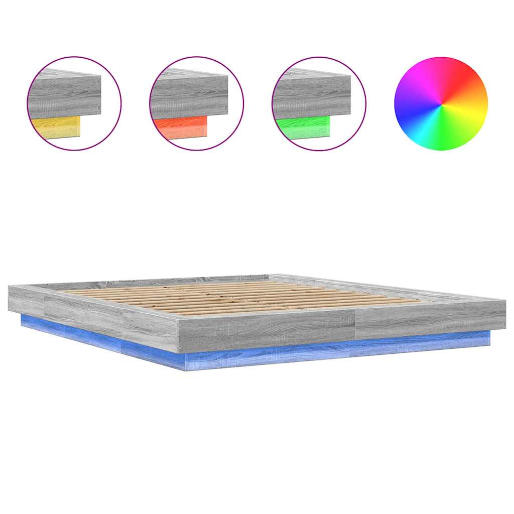 Bed Frame with LED Lights without Mattress Grey Sonoma 160x200cm