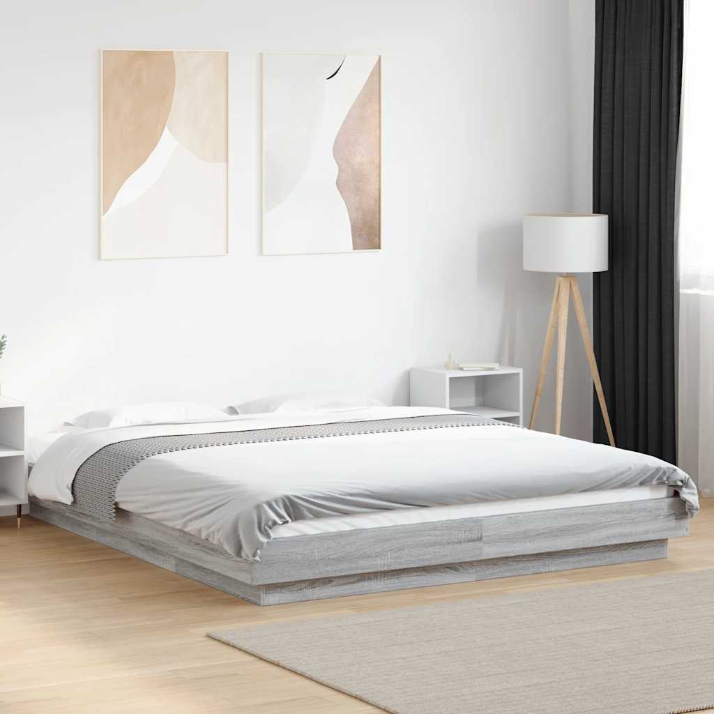 Bed Frame with LED Lights without Mattress Grey Sonoma 160x200cm