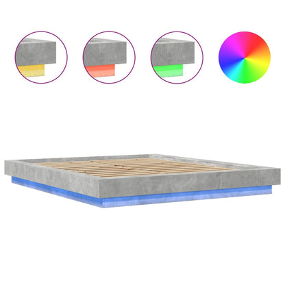 Bed Frame with LED Lights without Mattress Concrete Grey 150x200cm
