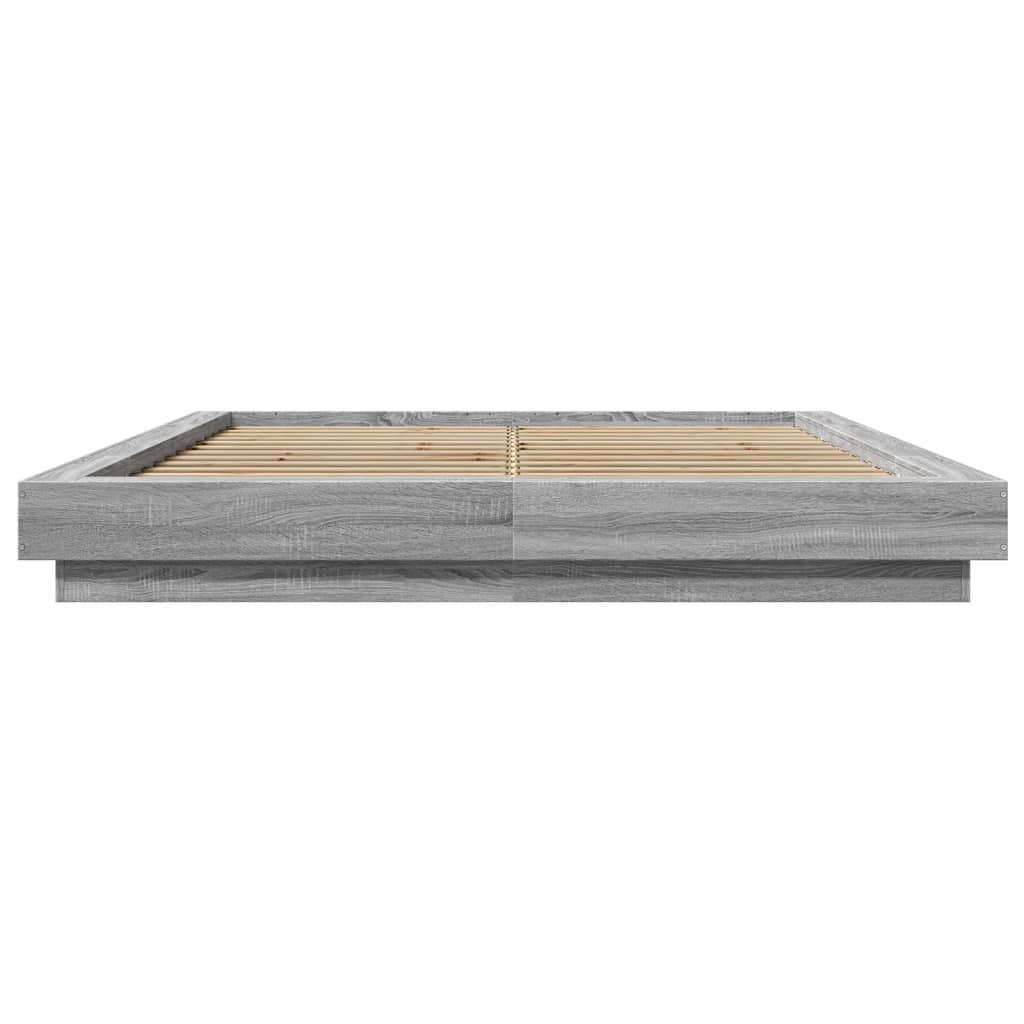 Bed Frame with LED Lights without Mattress Grey Sonoma 150x200cm