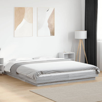 Bed Frame with LED Lights without Mattress Grey Sonoma 150x200cm