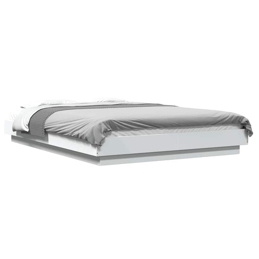Bed Frame with LED Lights without Mattress White 140x200cm