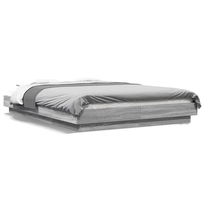 Bed Frame with LED Lights without Mattress Grey Sonoma 140x200cm