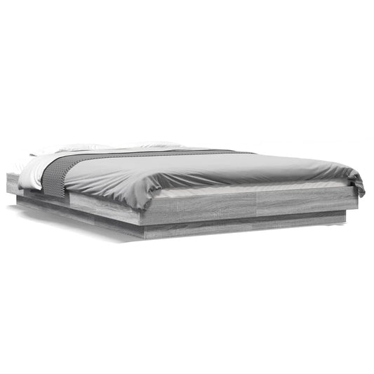 Bed Frame with LED Lights without Mattress Grey Sonoma 140x200cm