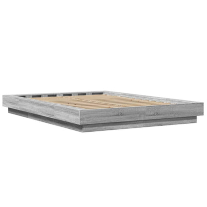 Bed Frame with LED Lights without Mattress Grey Sonoma 140x200cm