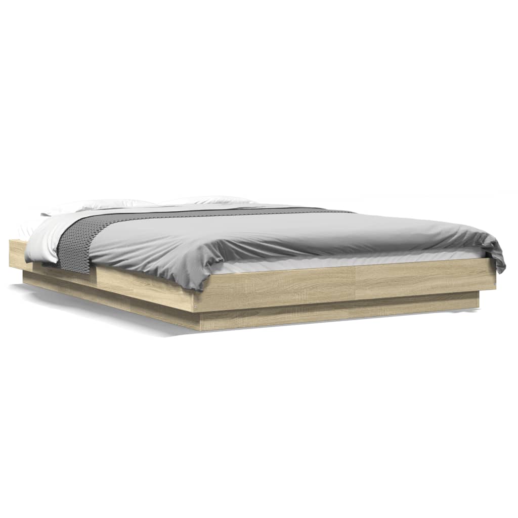 Bed Frame with LED Lights without Mattress Sonoma Oak 120x200cm