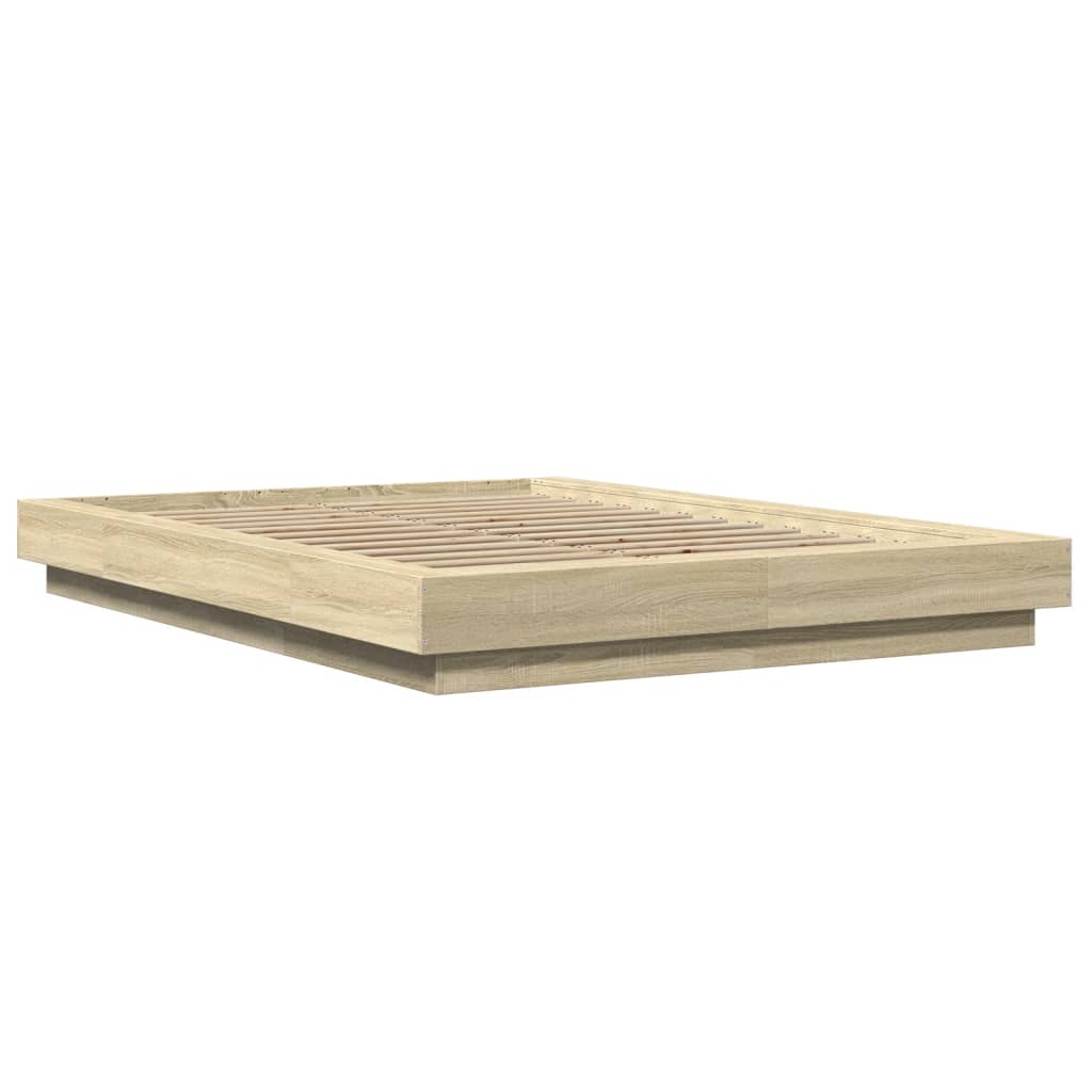 Bed Frame with LED Lights without Mattress Sonoma Oak 120x200cm