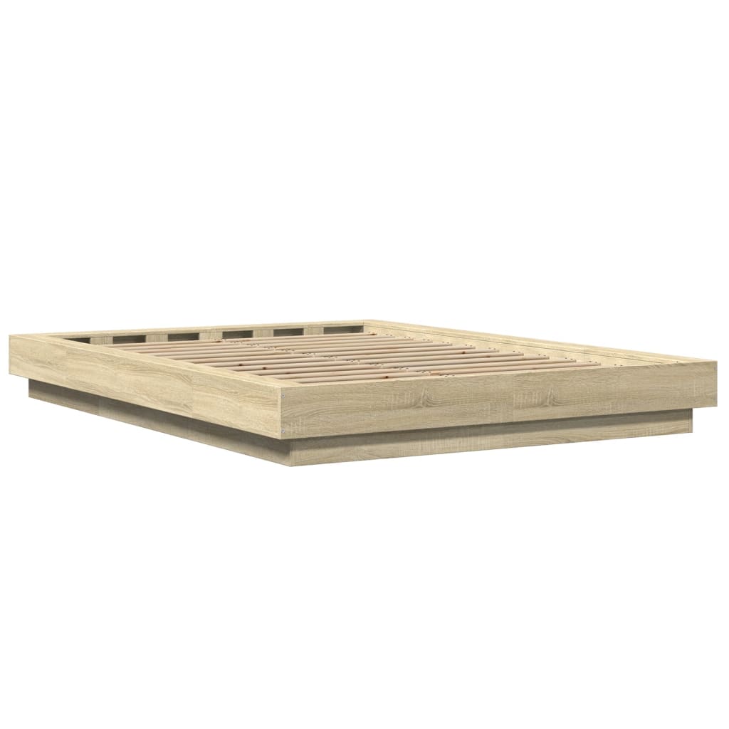 Bed Frame with LED Lights without Mattress Sonoma Oak 120x200cm