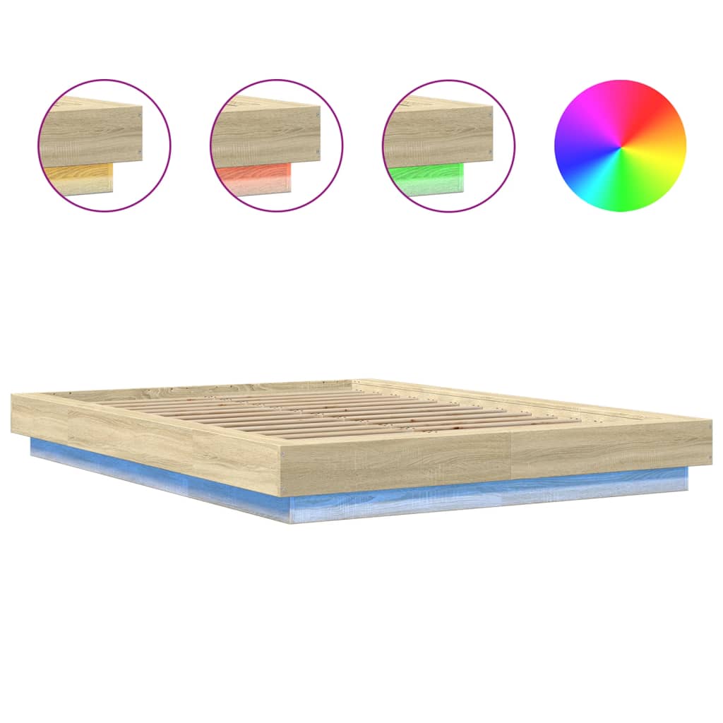 Bed Frame with LED Lights without Mattress Sonoma Oak 120x200cm