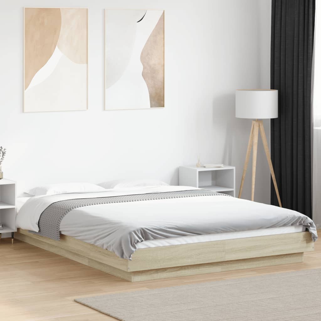 Bed Frame with LED Lights without Mattress Sonoma Oak 120x200cm