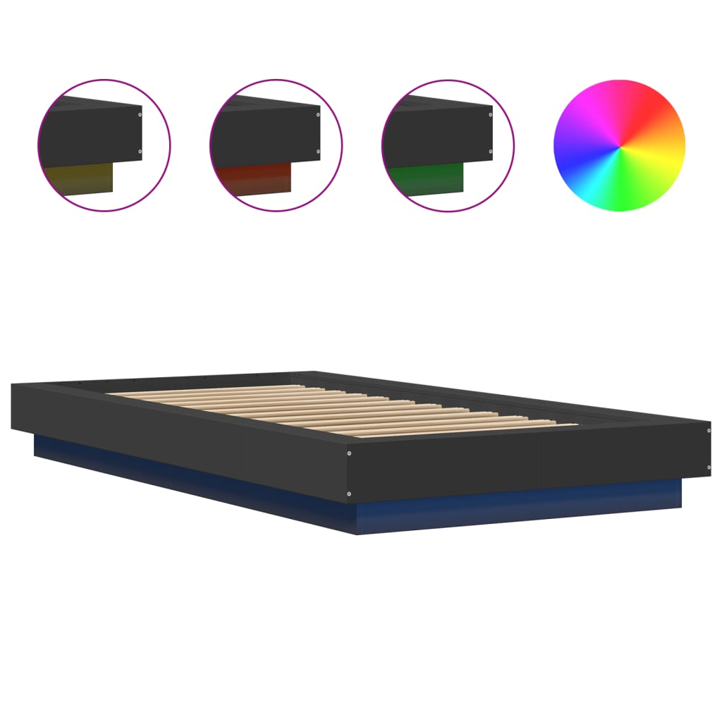 Bed Frame with LED Lights without Mattress Black 90x200cm