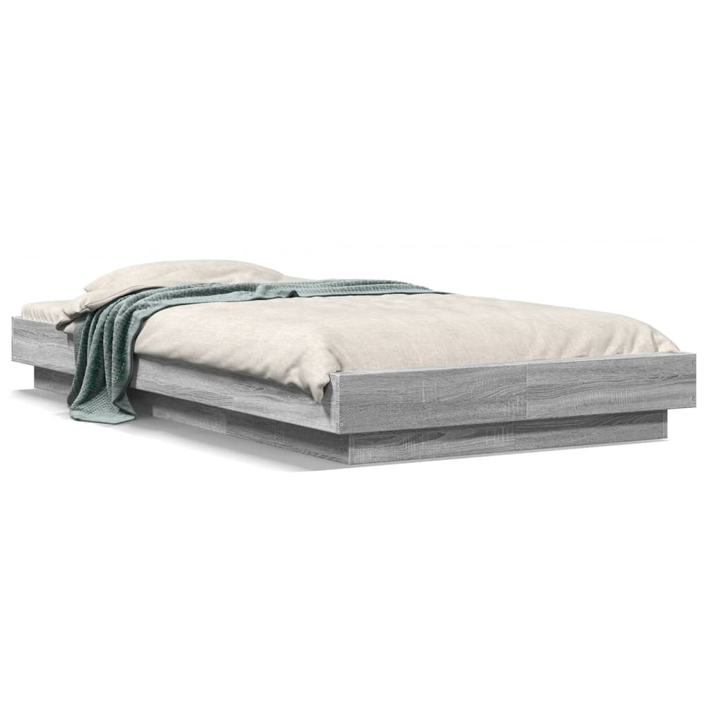 Bed Frame with LED Lights without Mattress Grey Sonoma 90x200cm