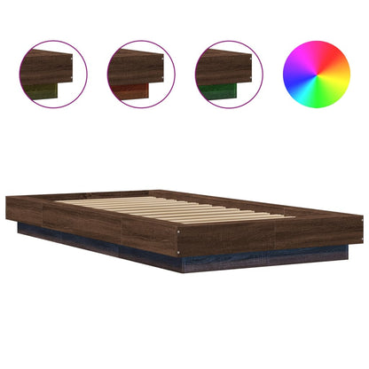 Bed Frame with LED Lights without Mattress Brown Oak 90x200cm