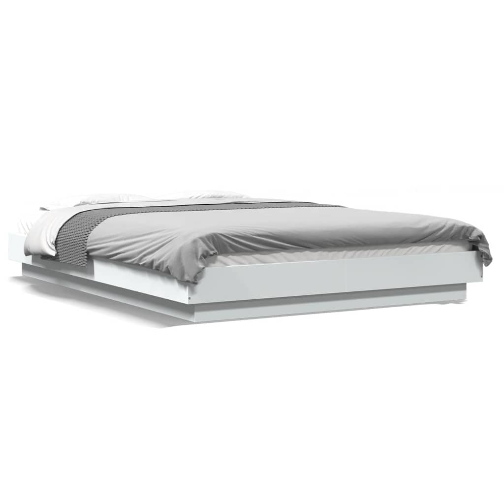 Bed Frame with LED Lights without Mattress White 140x190cm