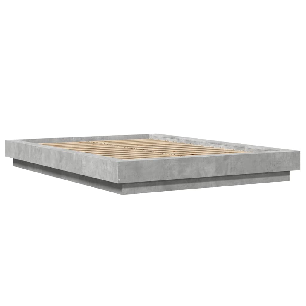 Bed Frame with LED Lights without Mattress Concrete Grey 140x190cm