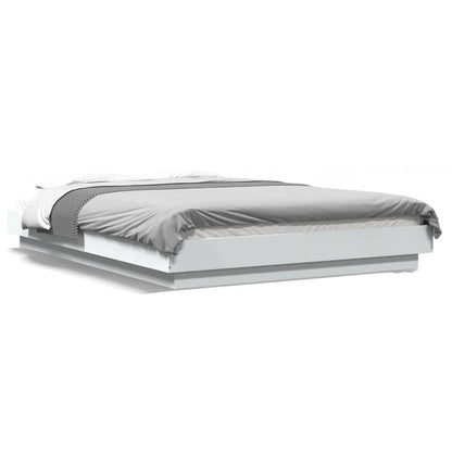 Bed Frame with LED Lights without Mattress White 135x190cm