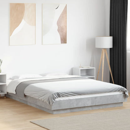 Bed Frame with LED Lights without Mattress Concrete Grey 135x190cm