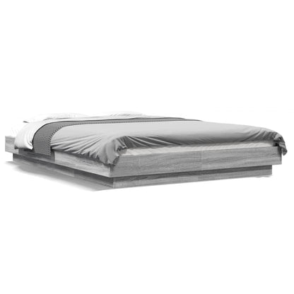 Bed Frame with LED Lights without Mattress Grey Sonoma 135x190cm