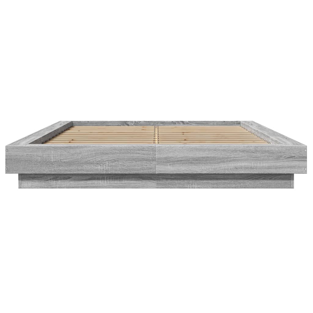 Bed Frame with LED Lights without Mattress Grey Sonoma 135x190cm