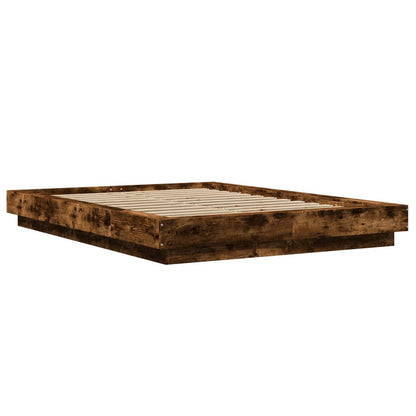 Bed Frame with LED Lights without Mattress Smoked Oak 120x190cm