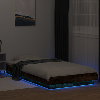 Bed Frame with LED Lights without Mattress Smoked Oak 90x190cm