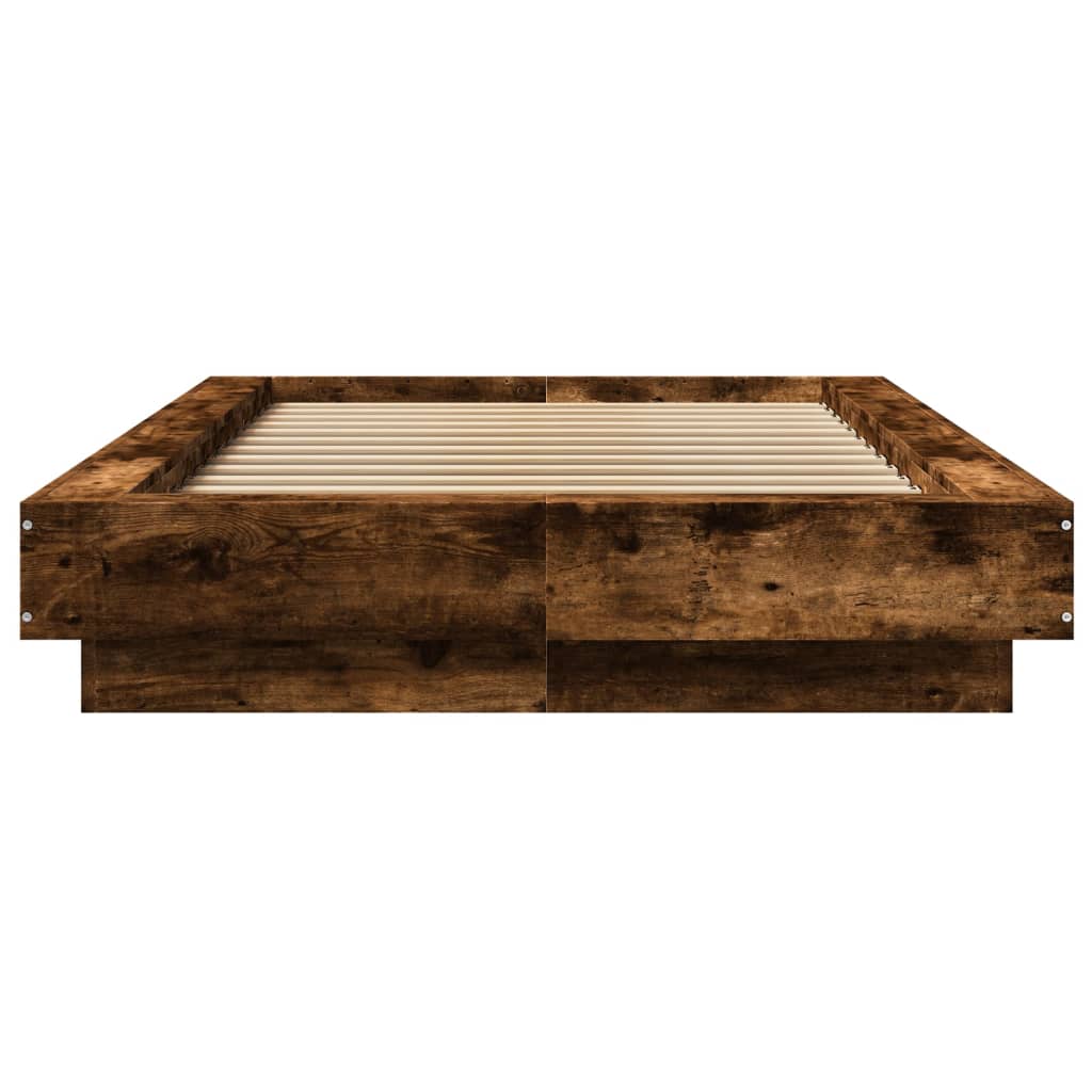 Bed Frame with LED Lights without Mattress Smoked Oak 90x190cm