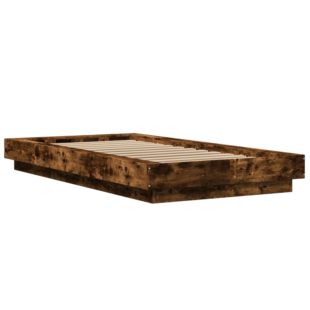 Bed Frame with LED Lights without Mattress Smoked Oak 90x190cm