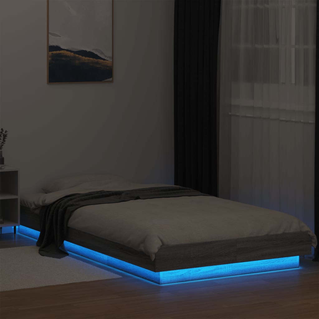 Bed Frame with LED Lights without Mattress Grey Sonoma 90x190cm