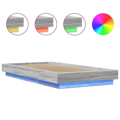 Bed Frame with LED Lights without Mattress Grey Sonoma 90x190cm