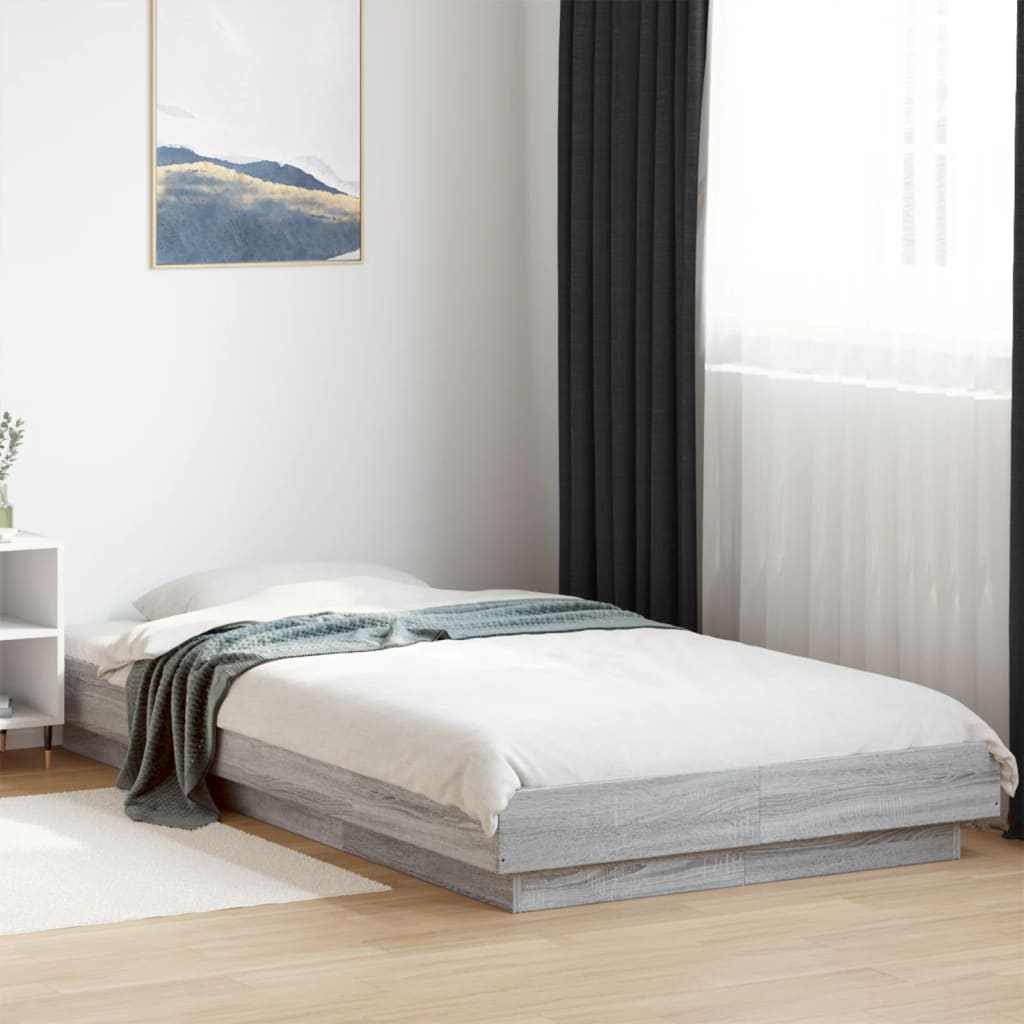 Bed Frame with LED Lights without Mattress Grey Sonoma 90x190cm