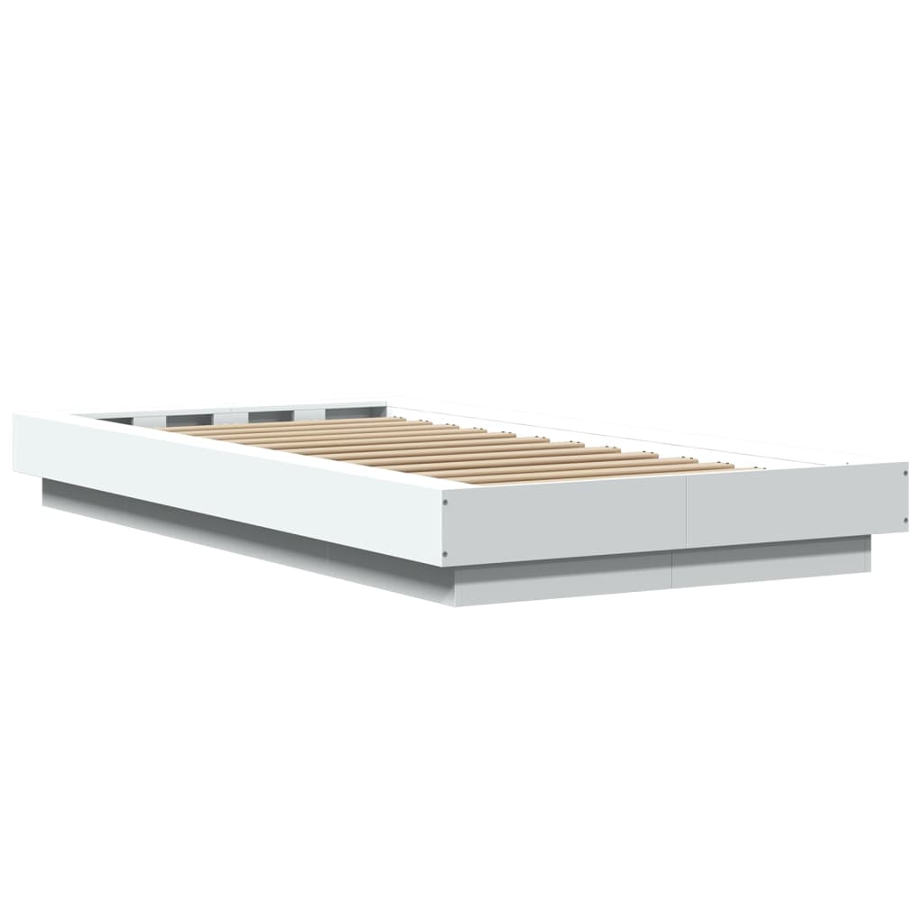 Bed Frame with LED Lights without Mattress White 75x190cm