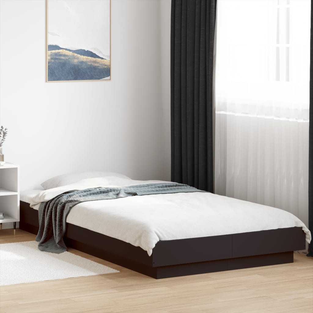 Bed Frame with LED Lights without Mattress Black 75x190cm