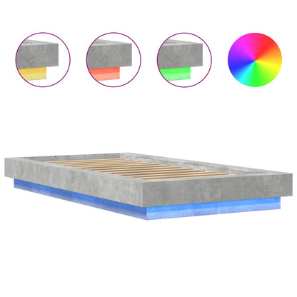 Bed Frame with LED Lights without Mattress Concrete Grey 75x190cm