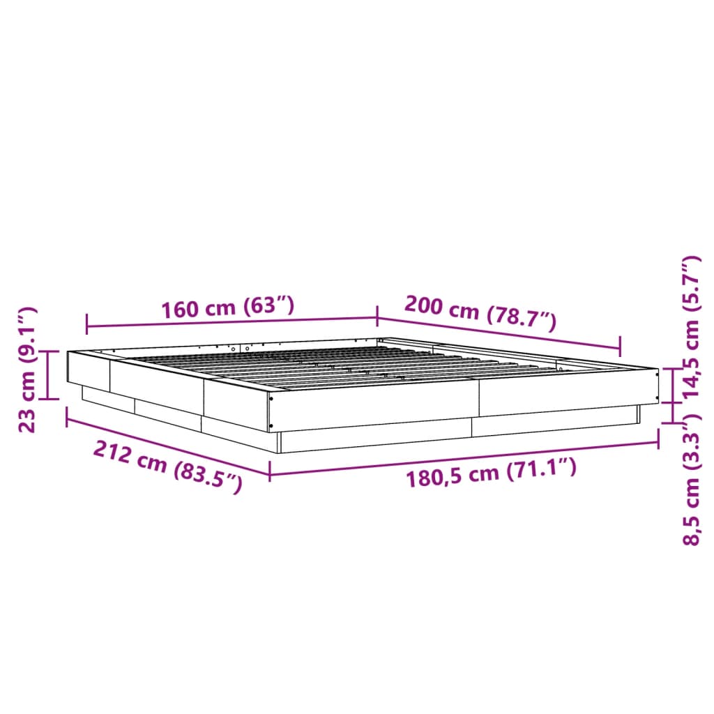 Bed Frame without Mattress Concrete Grey 160x200 cm