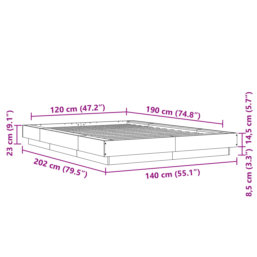 Bed Frame without Mattress Sonoma Oak 120x190 cm Small Double
