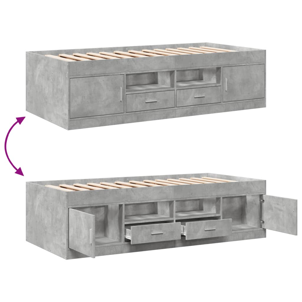 Daybed with Drawers without Mattress Concrete Grey 100x200 cm