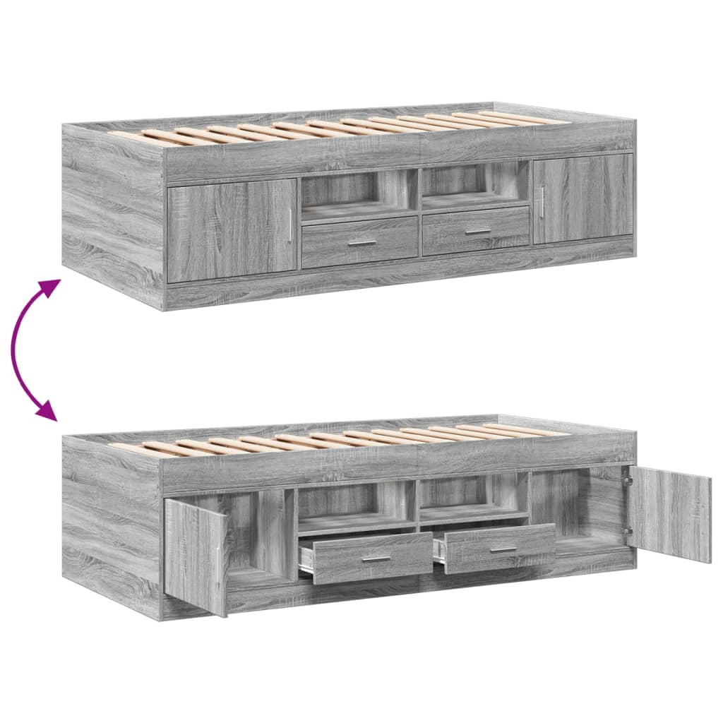 Daybed with Drawers without Mattress Grey Sonoma 90x200 cm