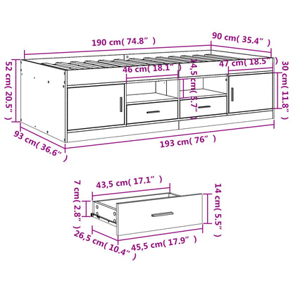 Daybed with Drawers without Mattress White 90x190 cm Single