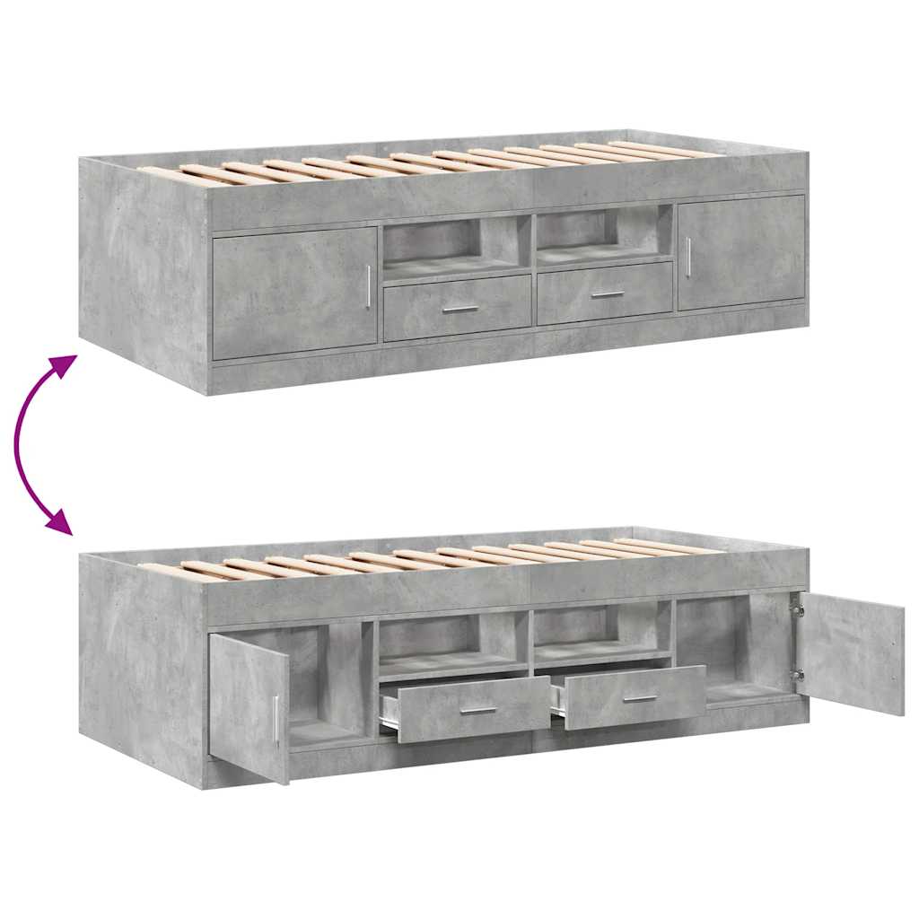 Daybed with Drawers without Mattress Concrete Grey 75x190 cm Small Single