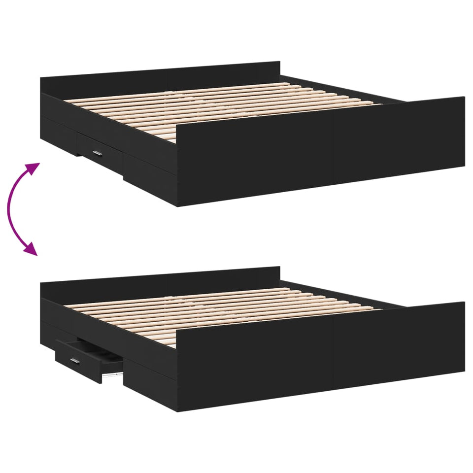 Bed Frame with Drawers without Mattress Black 200x200 cm