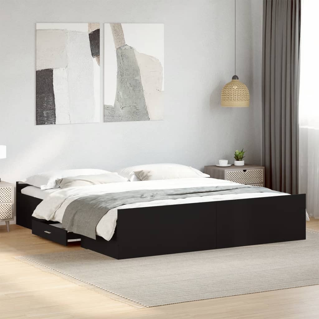 Bed Frame with Drawers without Mattress Black 200x200 cm