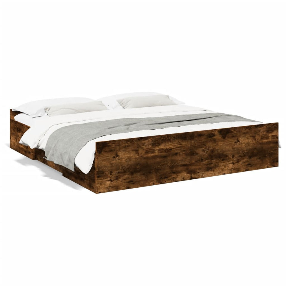 Bed Frame with Drawers without Mattress Smoked Oak 200x200 cm