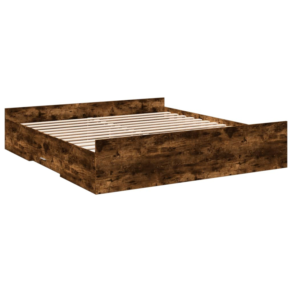 Bed Frame with Drawers without Mattress Smoked Oak 200x200 cm