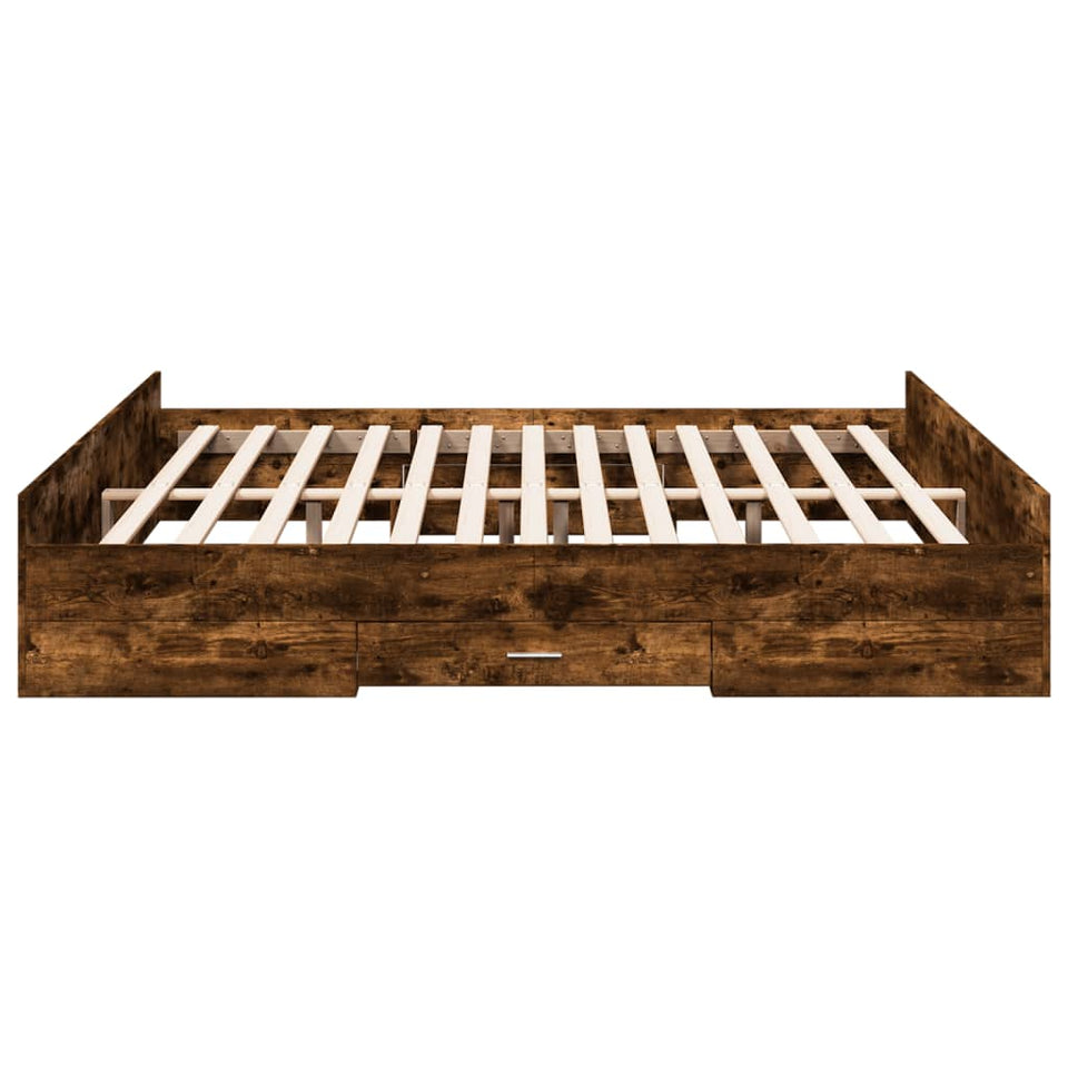 Bed Frame with Drawers without Mattress Smoked Oak 200x200 cm