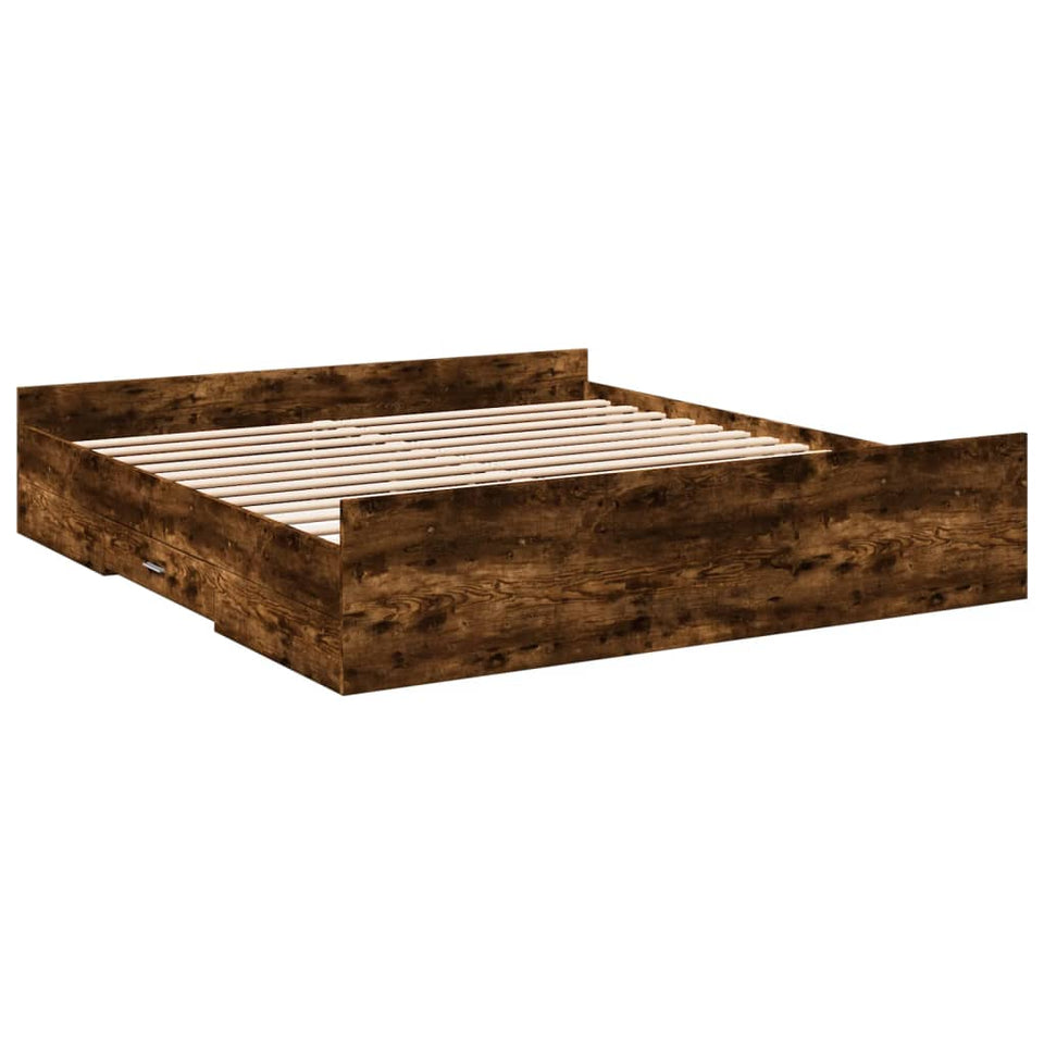 Bed Frame with Drawers without Mattress Smoked Oak 200x200 cm