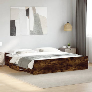 Bed Frame with Drawers without Mattress Smoked Oak 200x200 cm