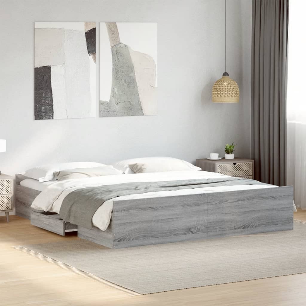 Bed Frame with Drawers without Mattress Grey Sonoma 200x200 cm