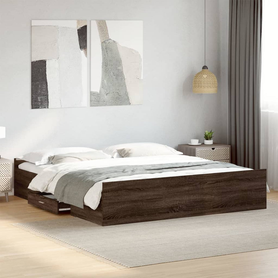 Bed Frame with Drawers Brown Oak 200x200 cm Engineered Wood