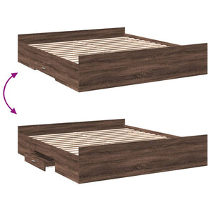 Bed Frame with Drawers Brown Oak 200x200 cm Engineered Wood