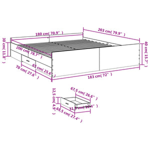 Bed Frame with Drawers without Mattress White 180x200 cm Super King